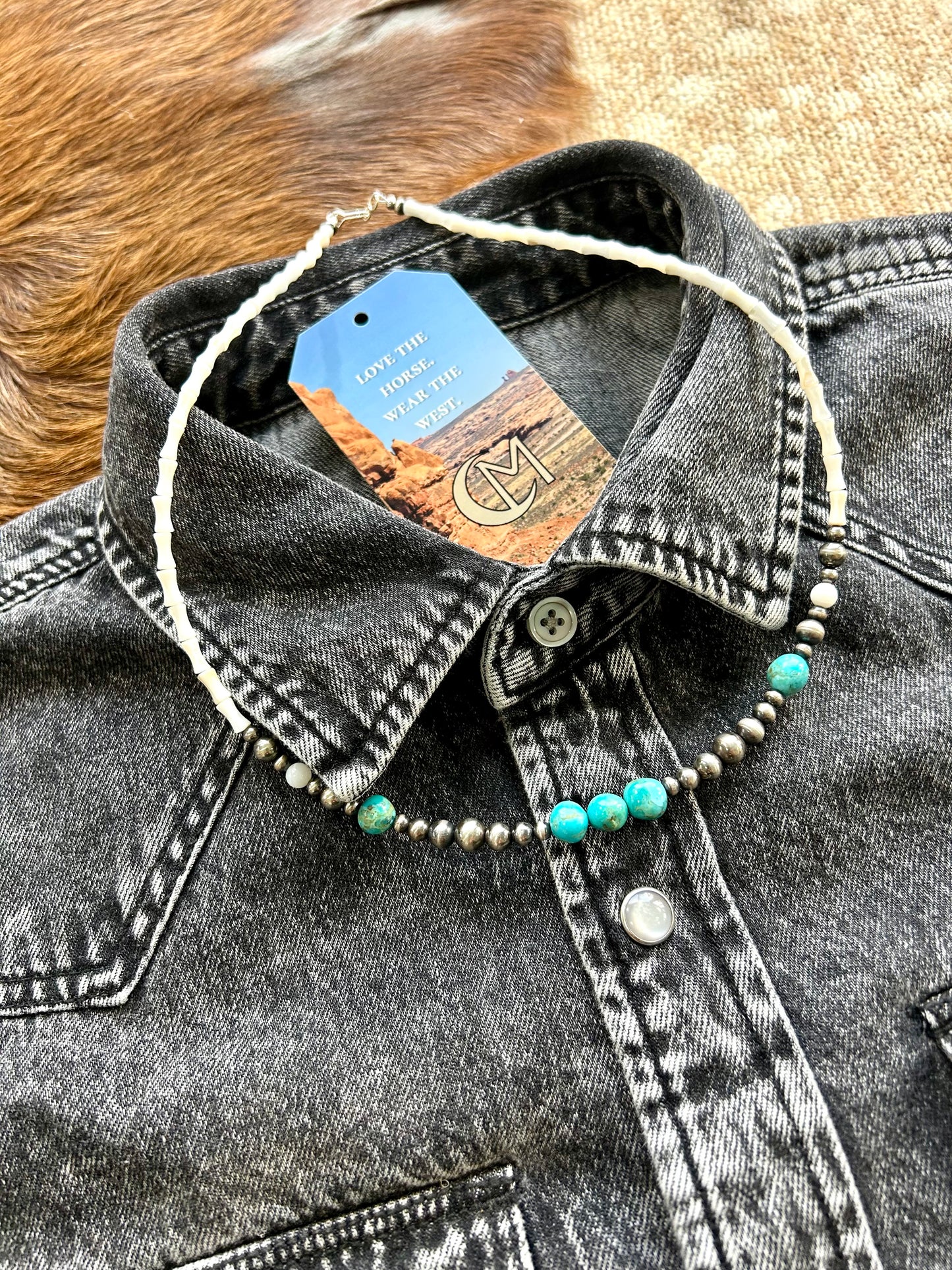 Shell, Turquoise, and Navajo Pearl Necklace | 20 inch
