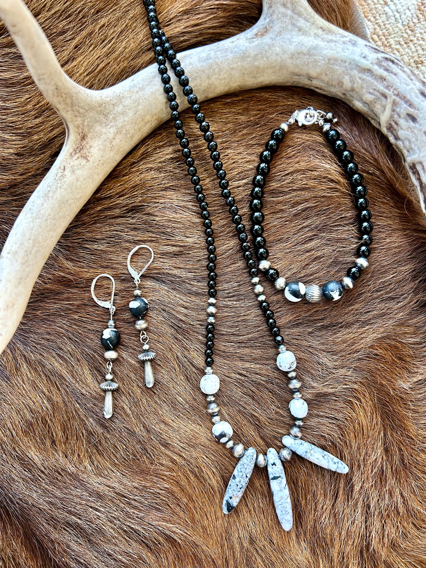 White Buffalo Squash Blossom Earrings