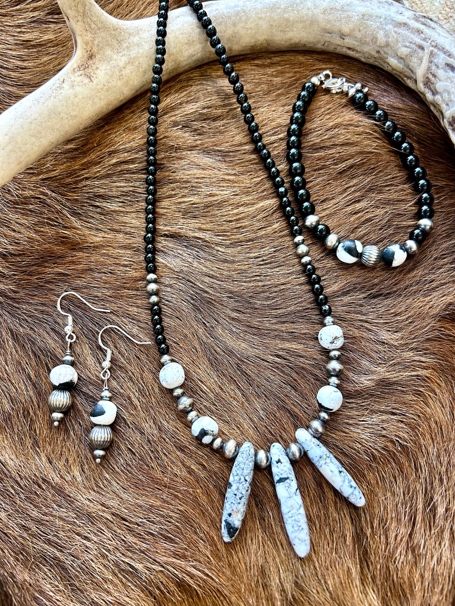 White Buffalo and Silver Drop Earrings