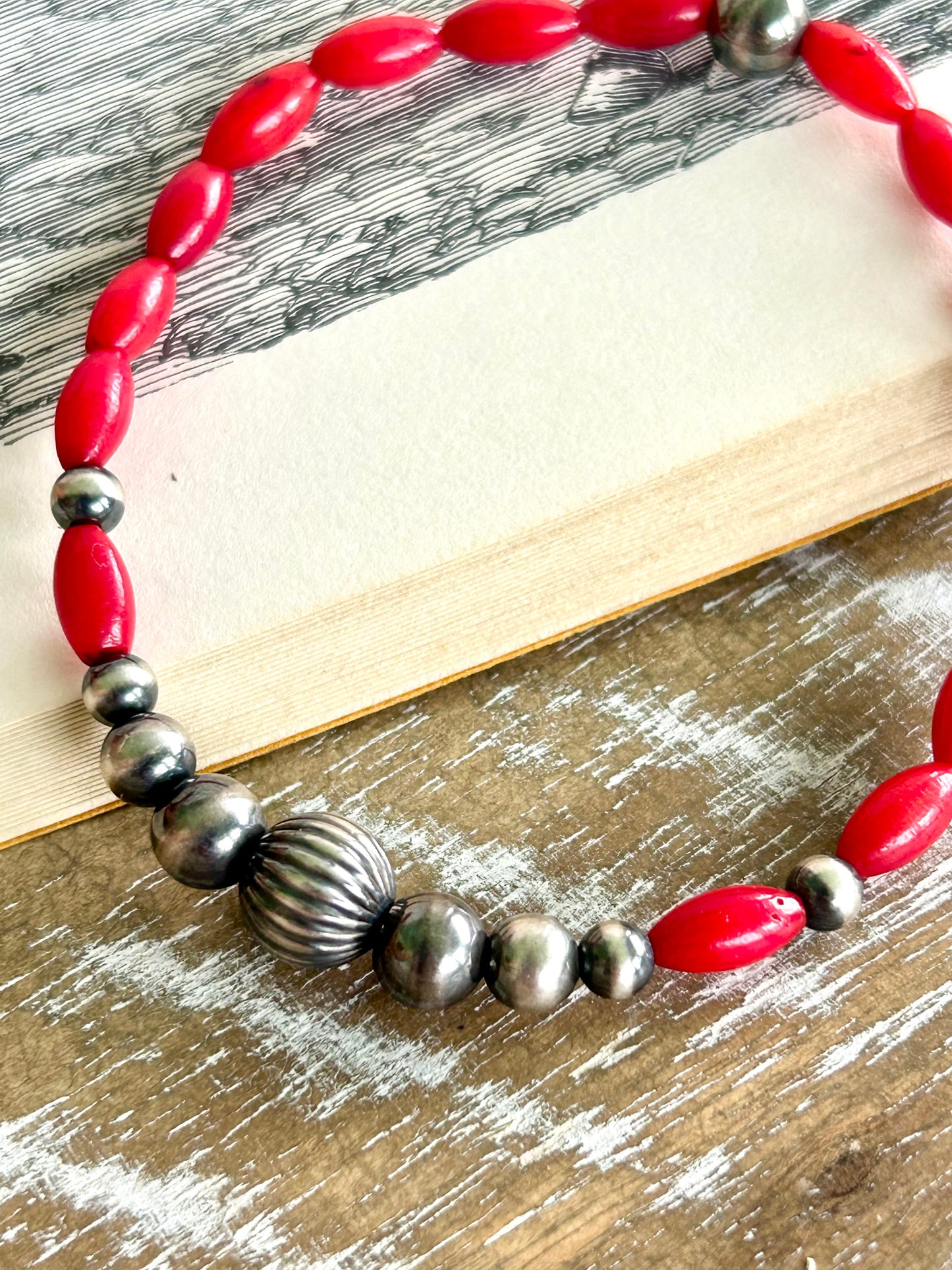 Coral and Pearls Stretch Bracelet