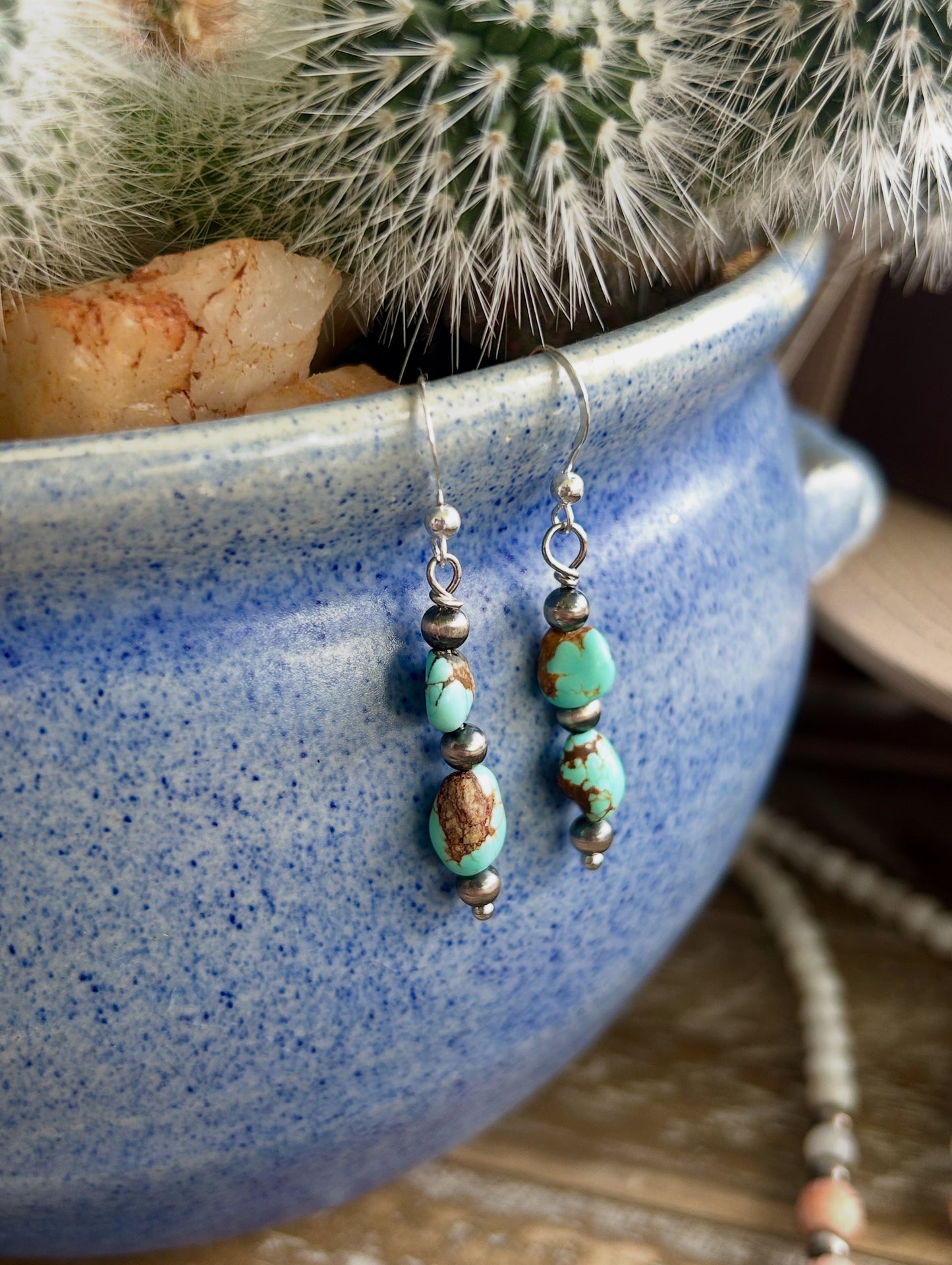 Kingman Turquoise and Navajo Pearl Earrings