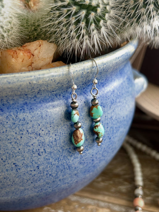 Kingman Turquoise and Navajo Pearl Earrings