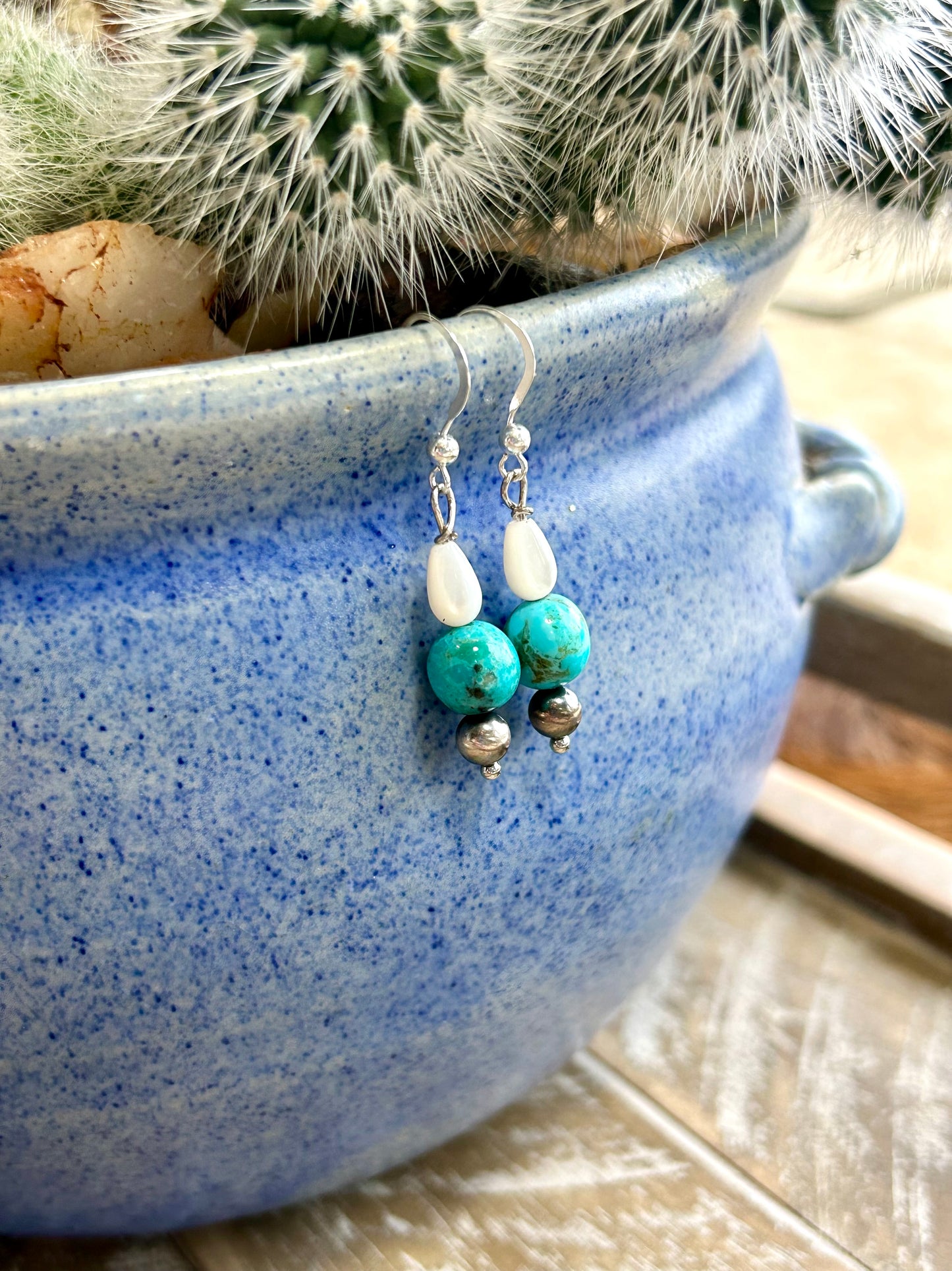 Turquoise and Shell Dangle Earrings