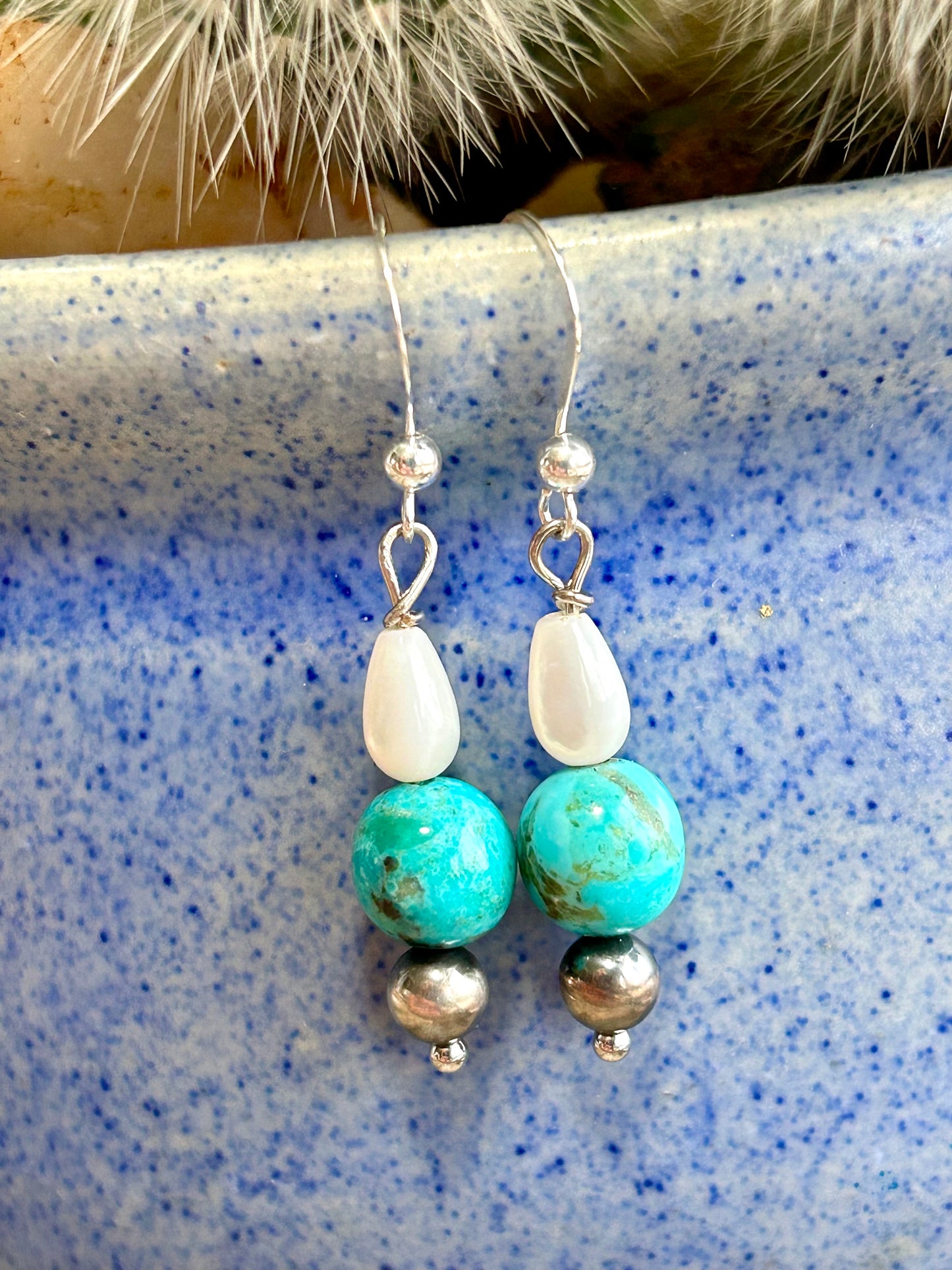 Turquoise and Shell Dangle Earrings