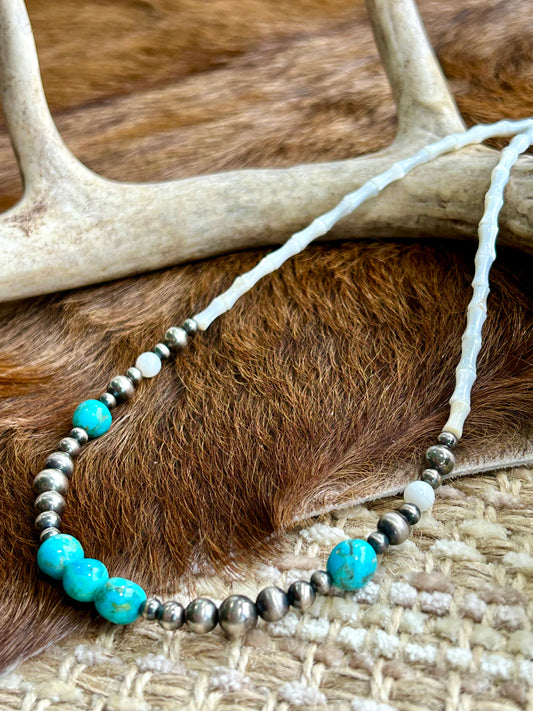 Shell, Turquoise, and Navajo Pearl Necklace | 20 inch
