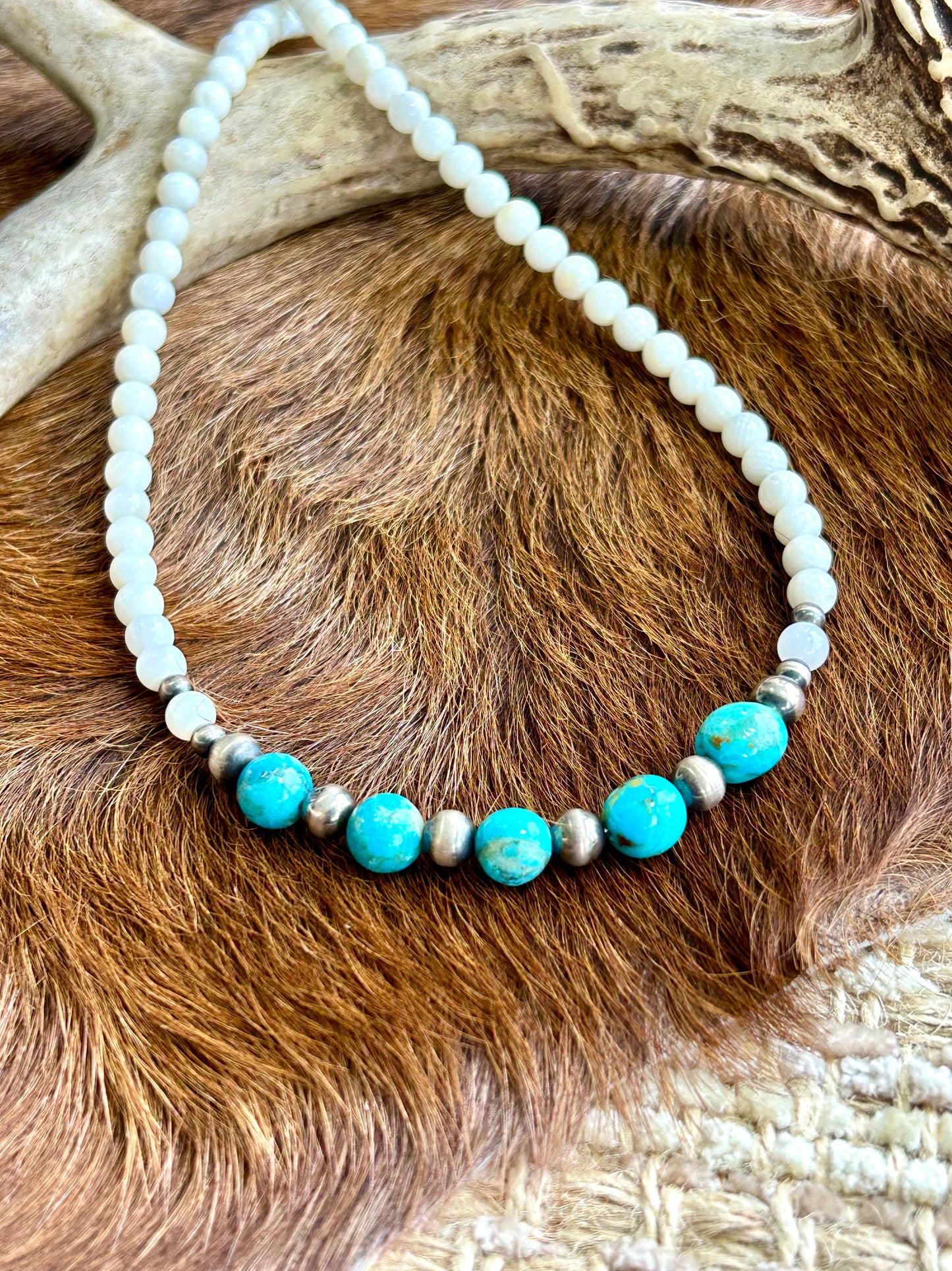 Kingman Turquoise and Navajo Pearl Necklace | 16.5 in
