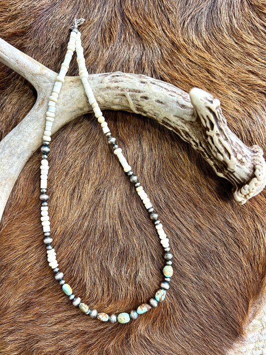 Bone, Turquoise, and Navajo Pearl Necklace | 19 Inch