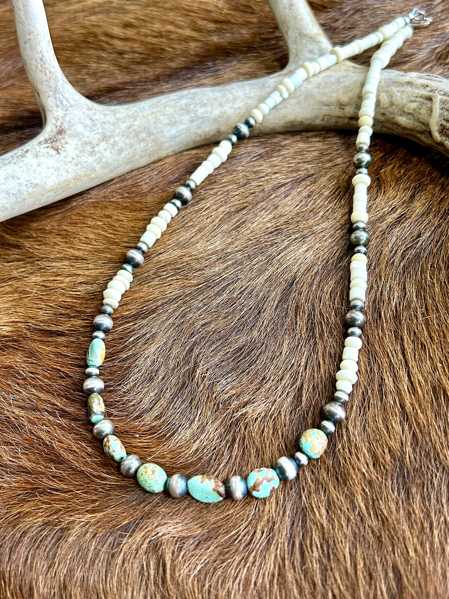 Bone, Turquoise, and Navajo Pearl Necklace | 19 Inch