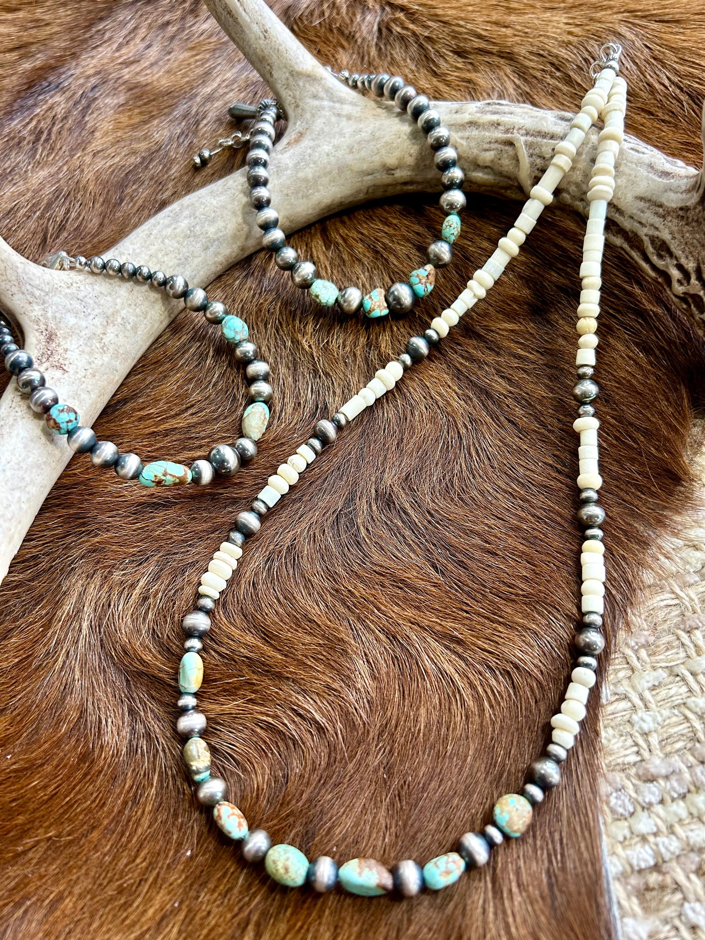 Bone, Turquoise, and Navajo Pearl Necklace | 19 Inch