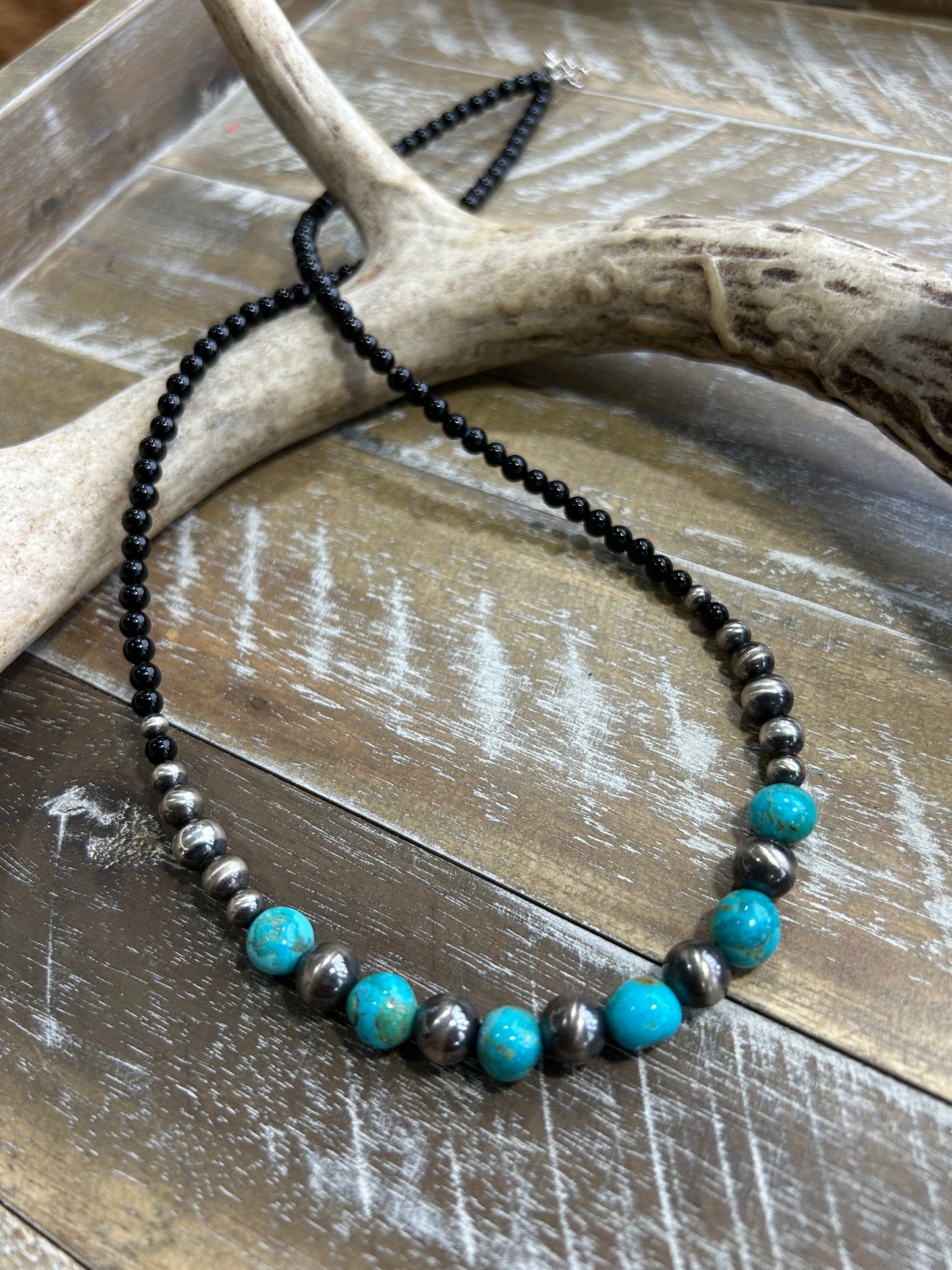Turquoise, Agate, and Navajo Pearl Necklace | 22 inch