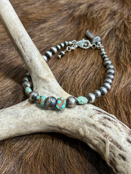 8 inch | Turquoise and Navajo Pearl Bracelet