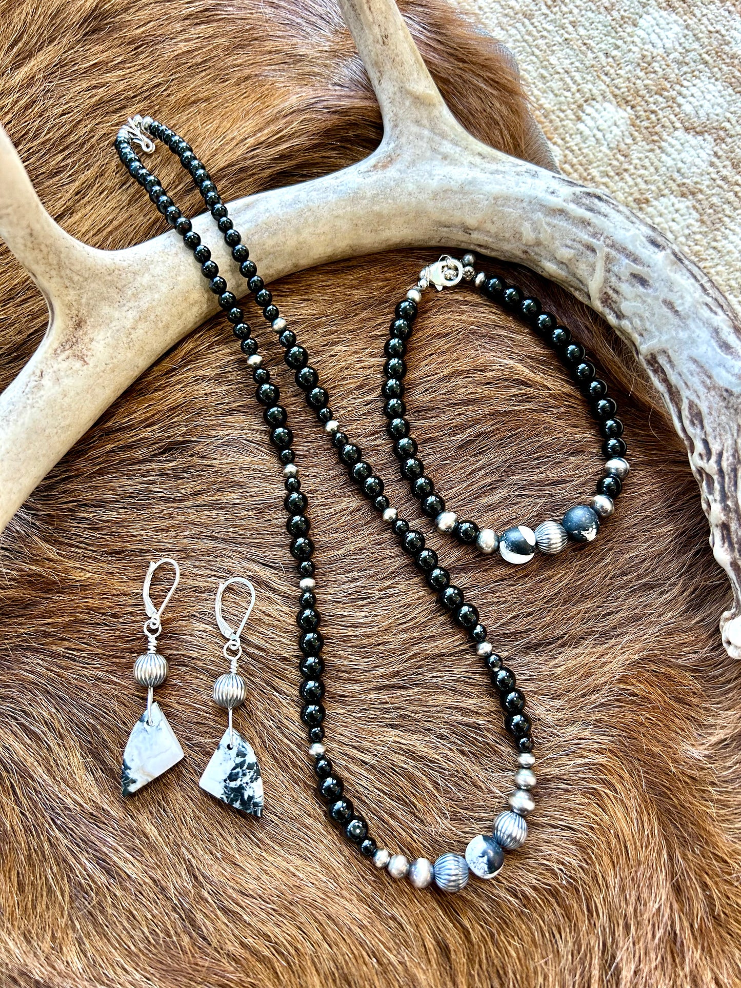 White Buffalo Navajo Pearl Drop Earrings