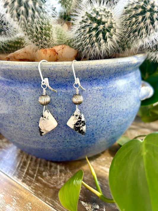 White Buffalo Navajo Pearl Drop Earrings