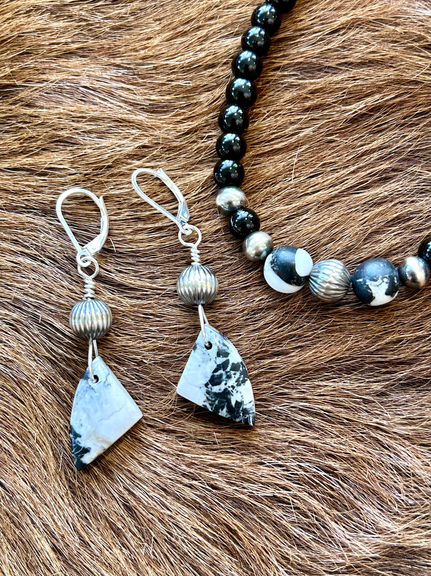 White Buffalo Navajo Pearl Drop Earrings