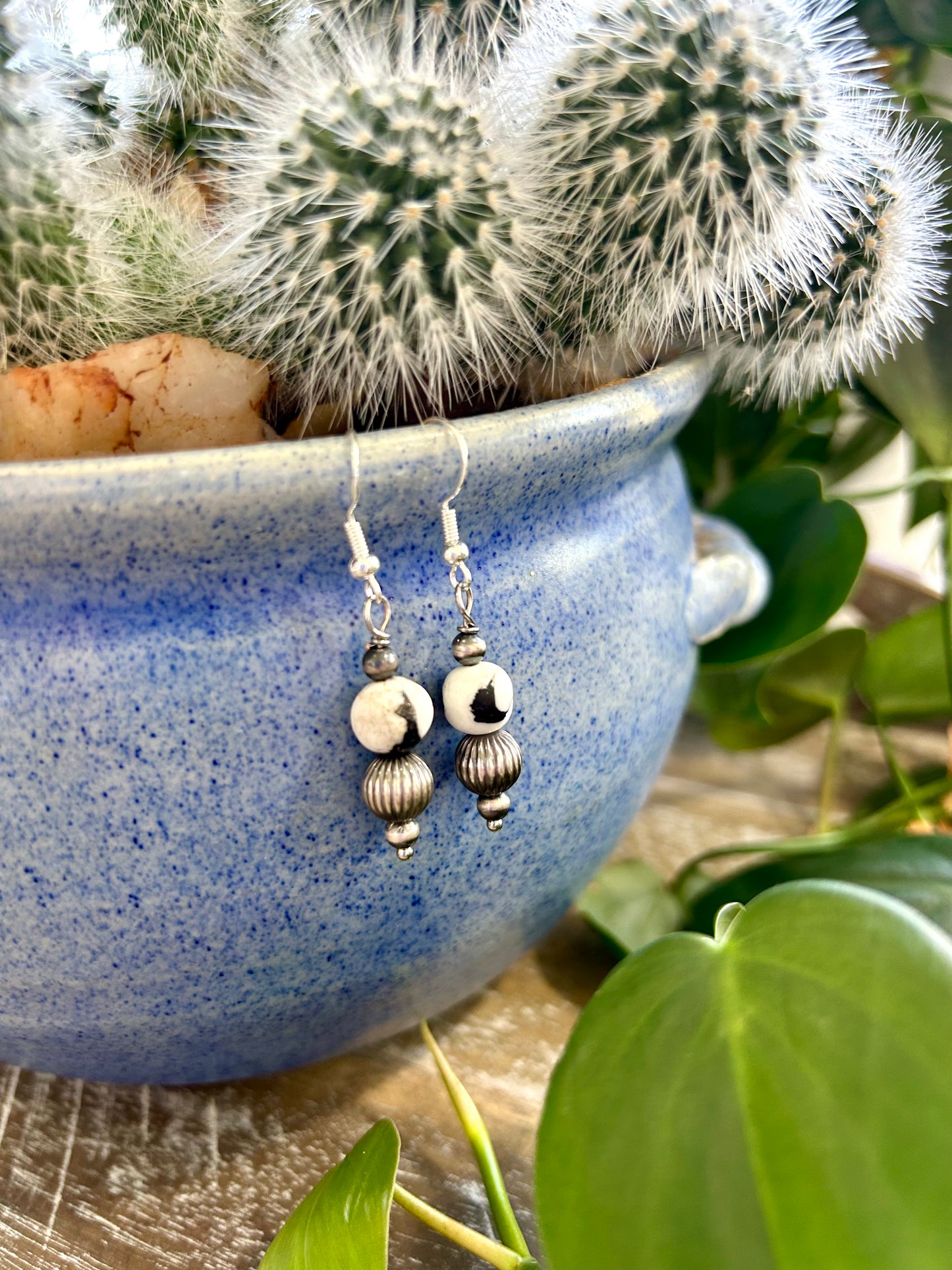 White Buffalo and Silver Drop Earrings