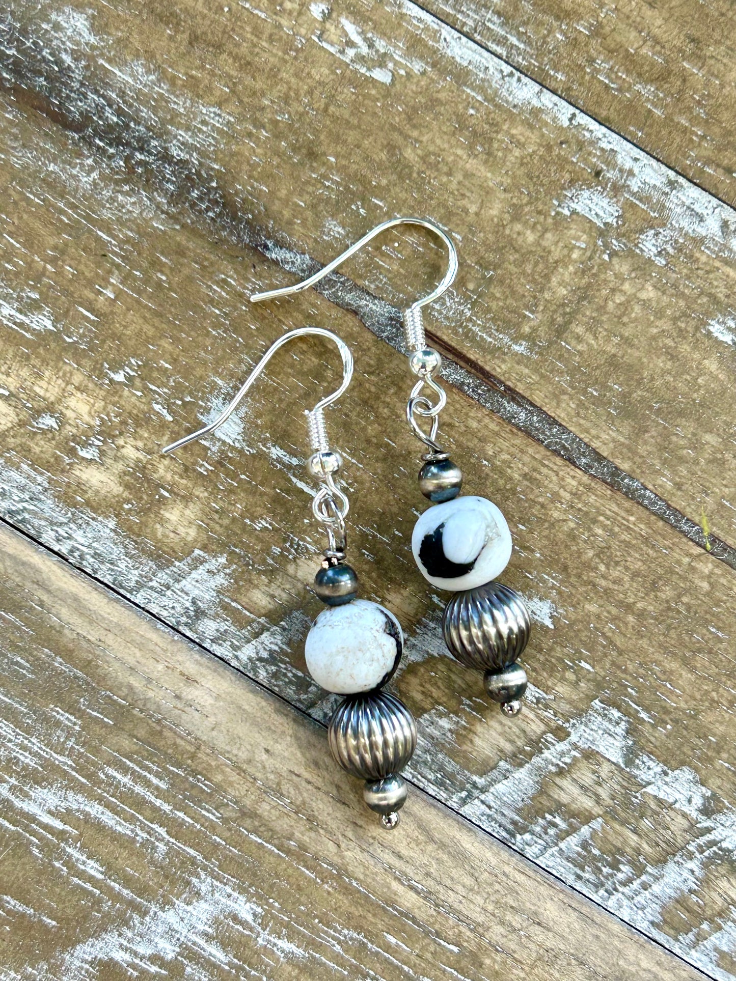 White Buffalo and Silver Drop Earrings