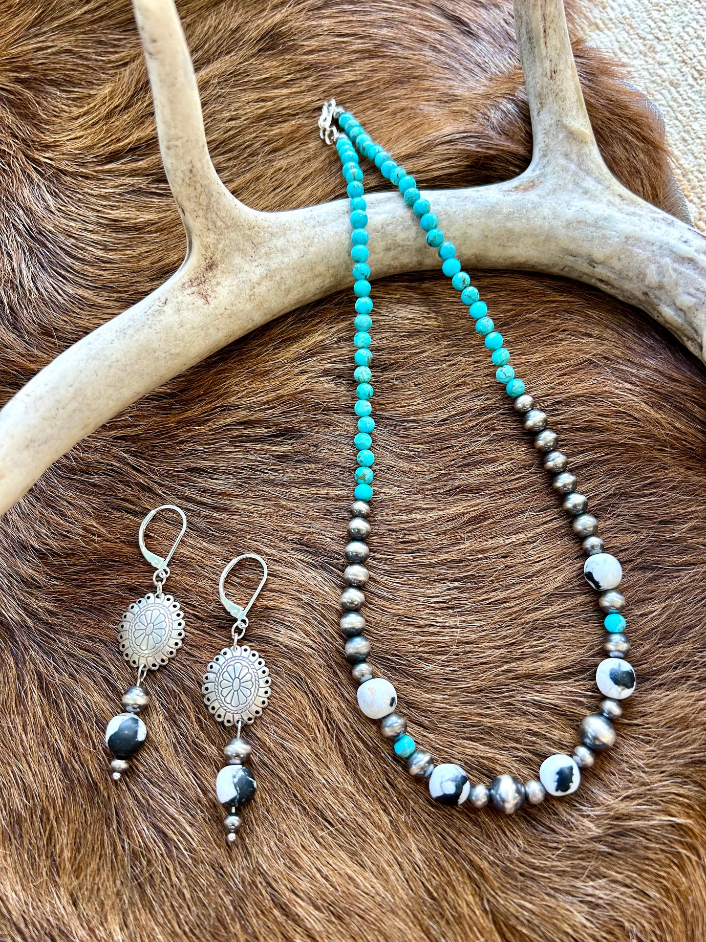 White Buffalo and Silver Concho Drop Earrings