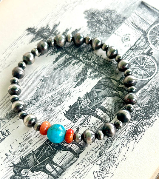 Kingman & Coral Stretch Bracelet (6.5 Inch)