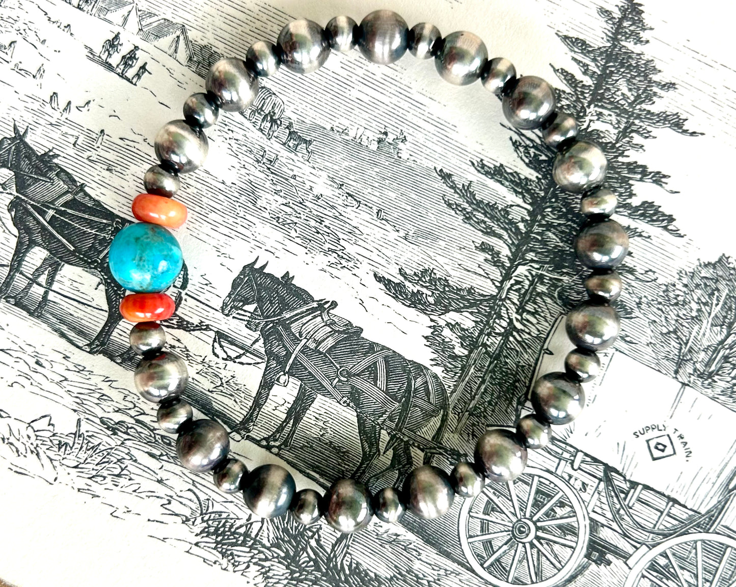 Kingman & Coral Stretch Bracelet (6.5 Inch)