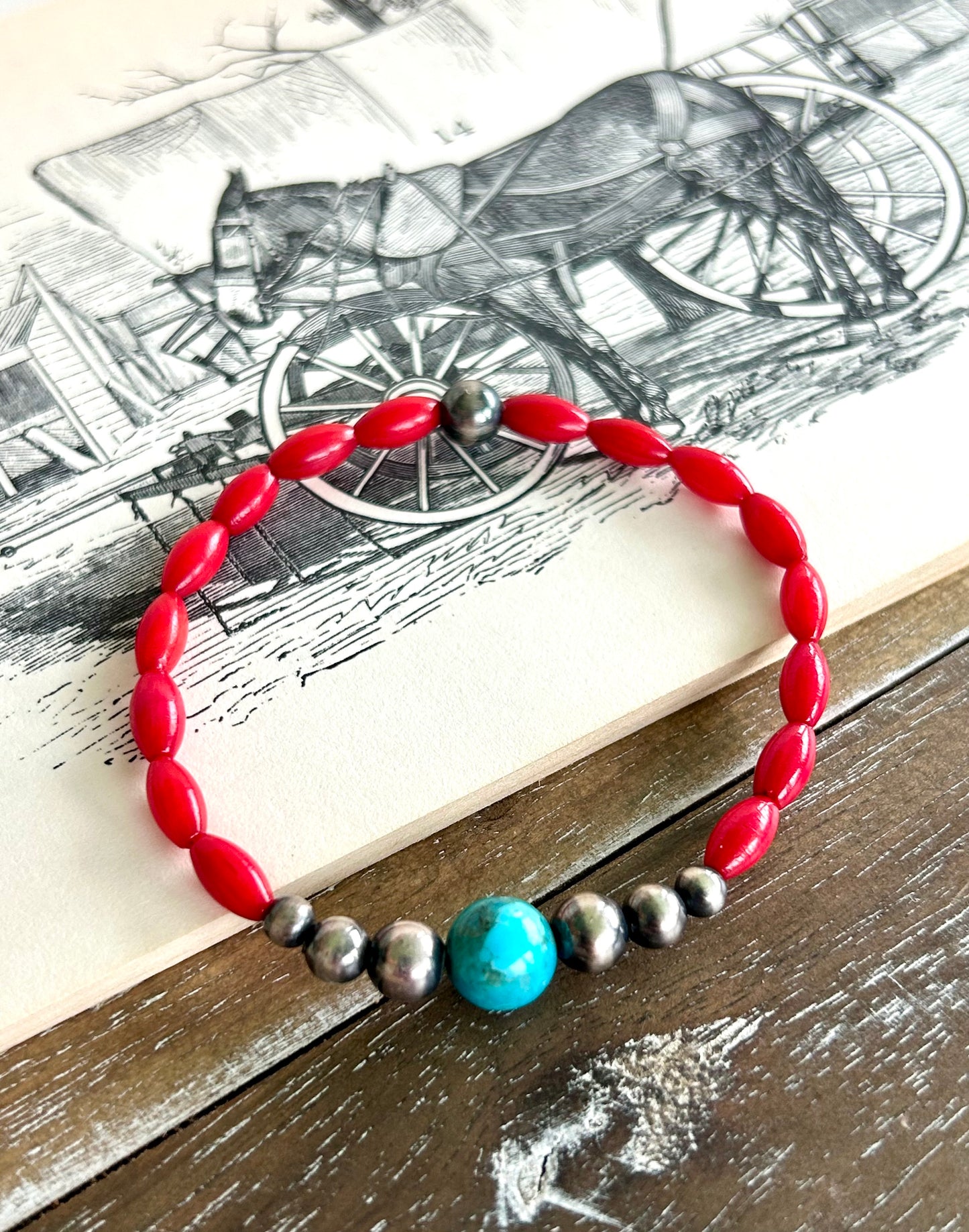 Kingman and Coral Stretch Bracelet