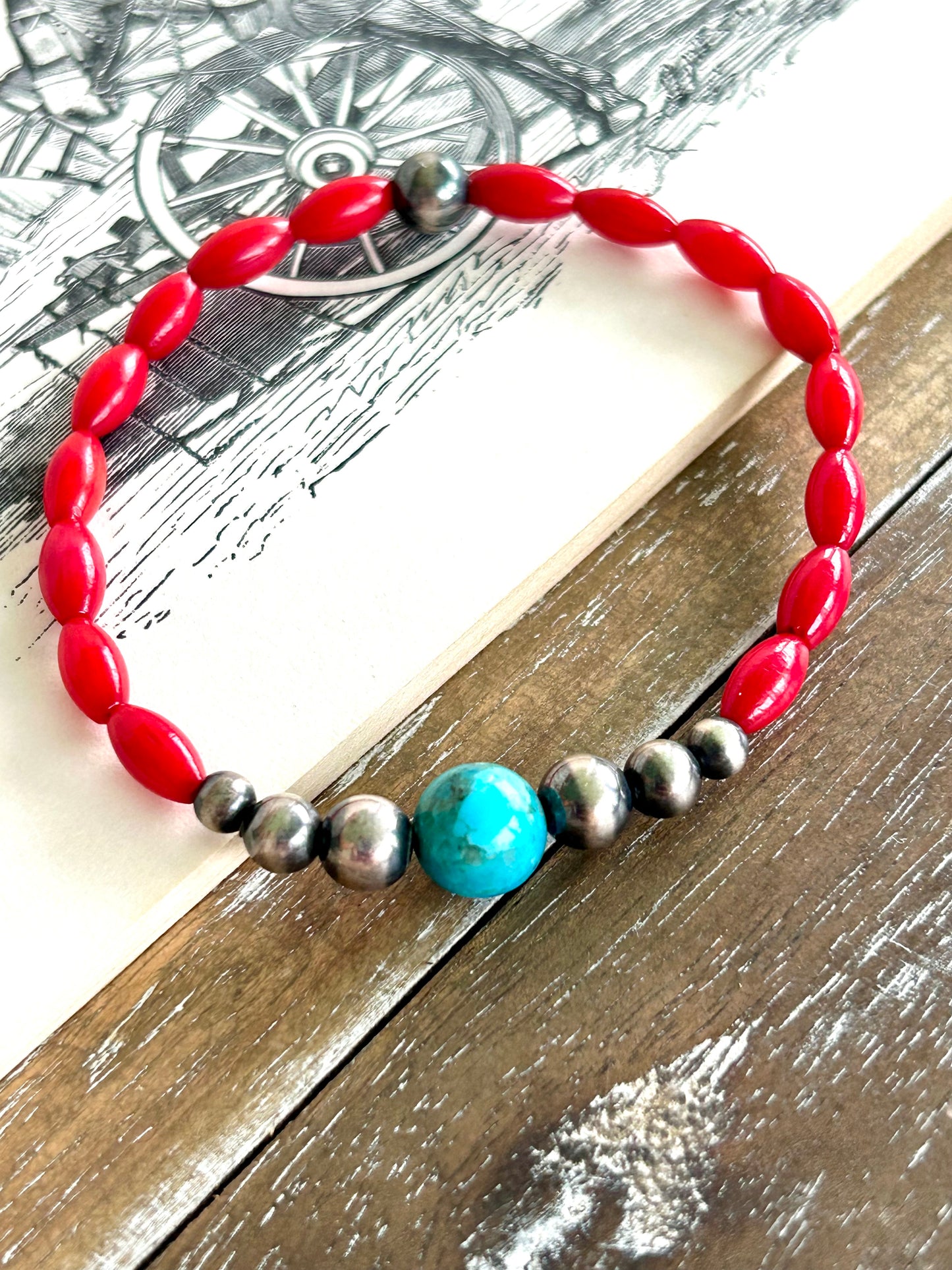 Kingman and Coral Stretch Bracelet
