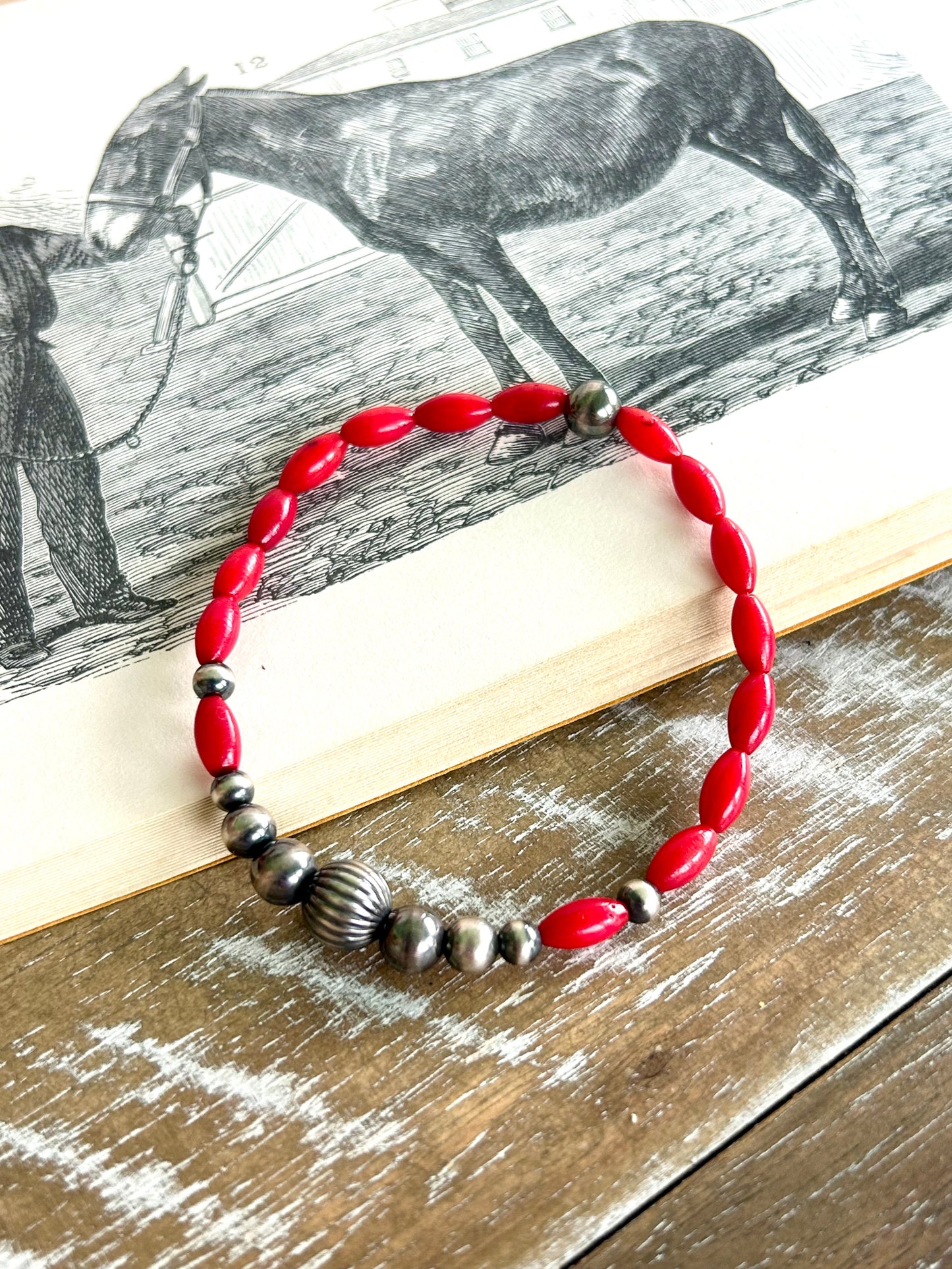 Coral and Pearls Stretch Bracelet